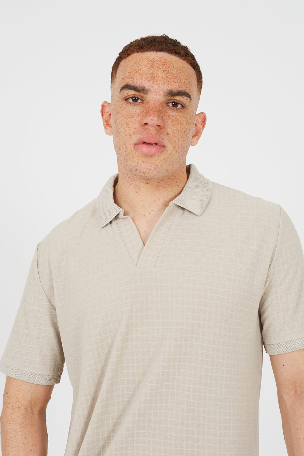 Brave Soul Stone Trophy Neck Jacquard Polo Shirt - Stone Image 4