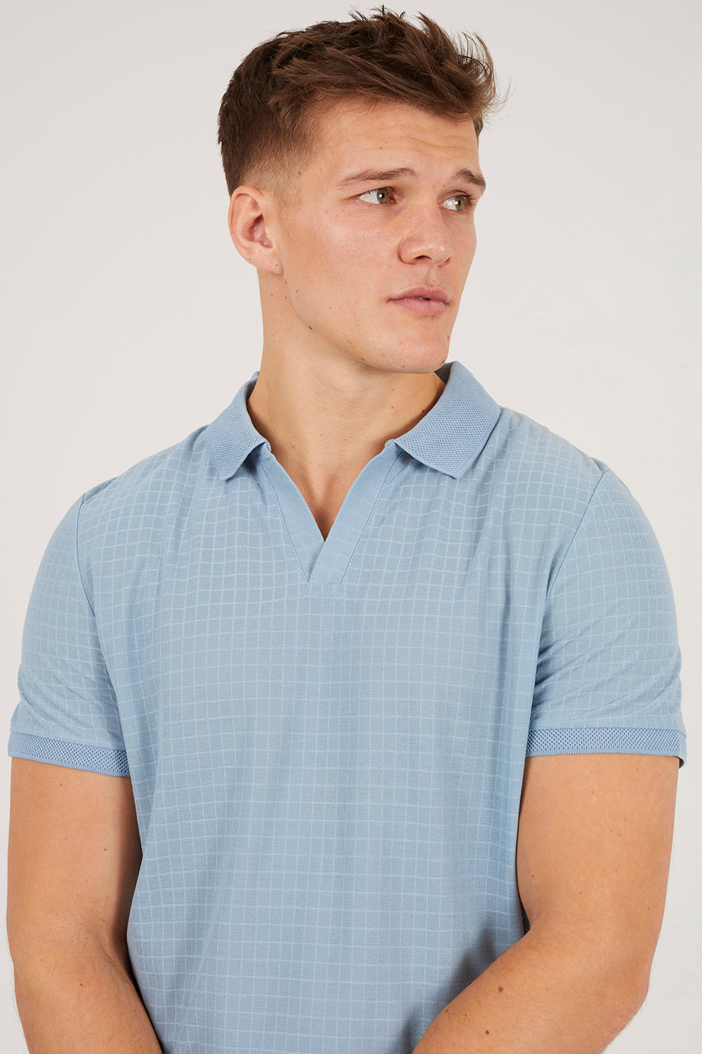 Brave Soul Blue Trophy Neck Jacquard Polo Shirt - Blue Image 4