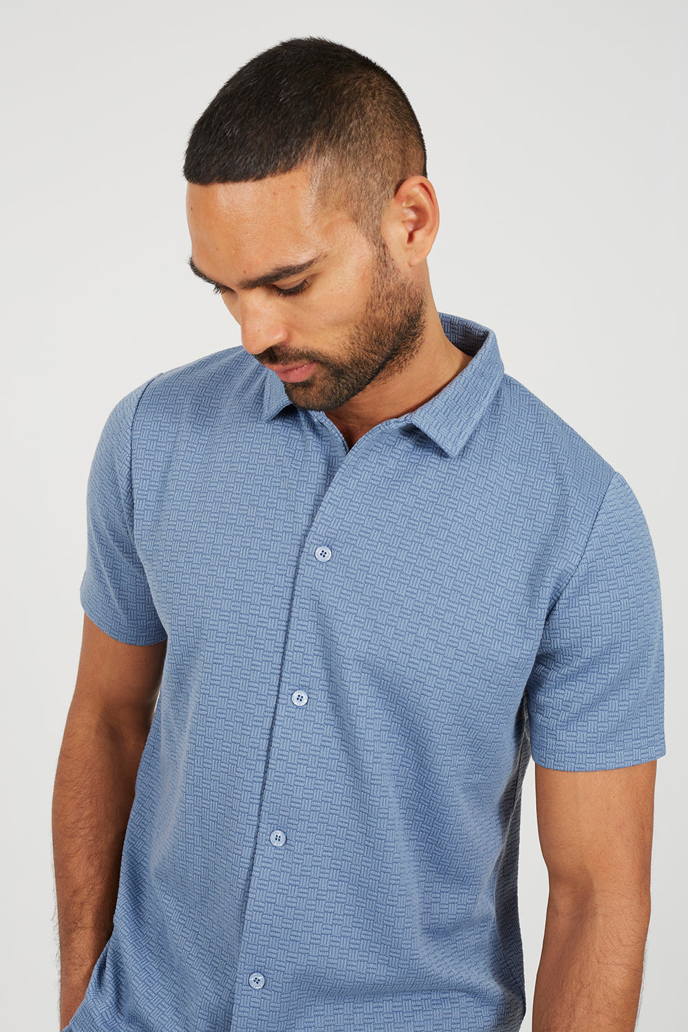 Brave Soul Light Blue Short Sleeved Textured Shirt - Light Blue Image 4