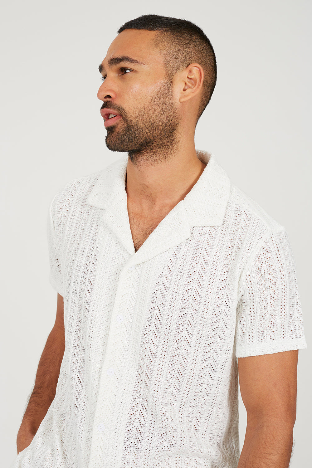 Brave Soul Off White Short Sleeve Sheer Shirt - Off White Image 4