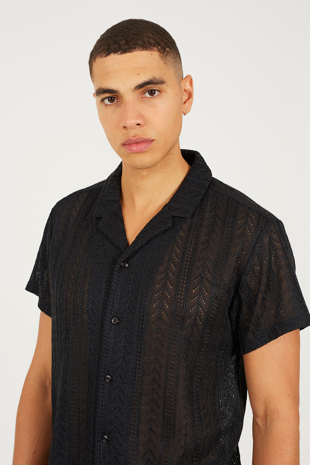 Brave Soul Black Short Sleeve Sheer Shirt - Black Image 4
