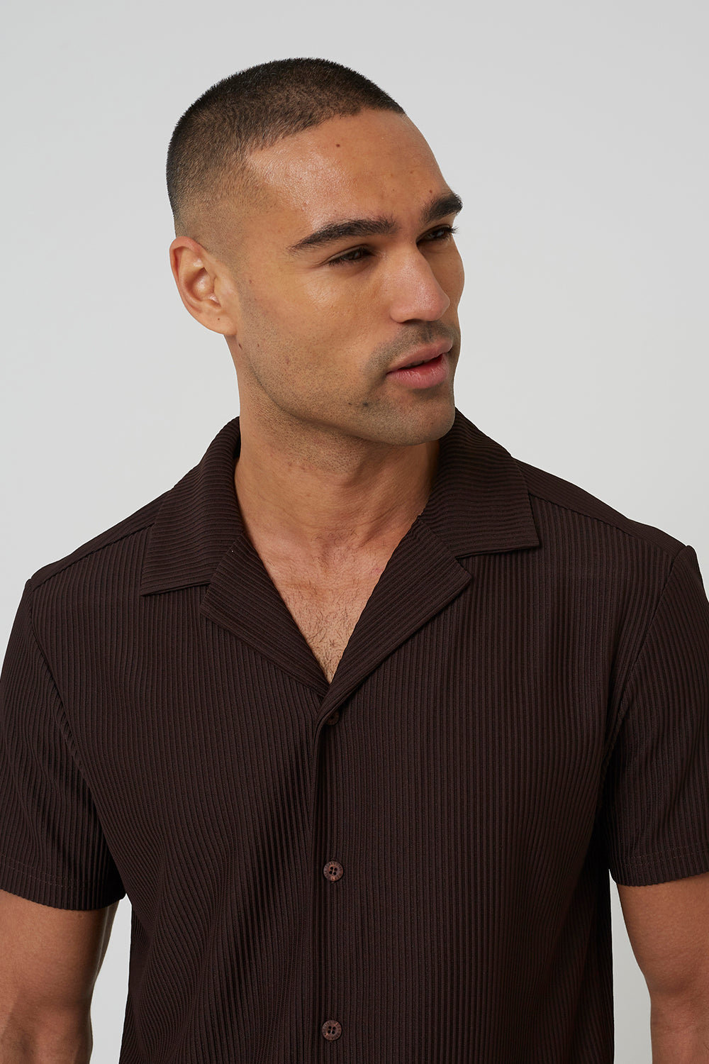 Brave Soul Chocolate REVERE COLLAR SHIRT - Chocolate Image 4