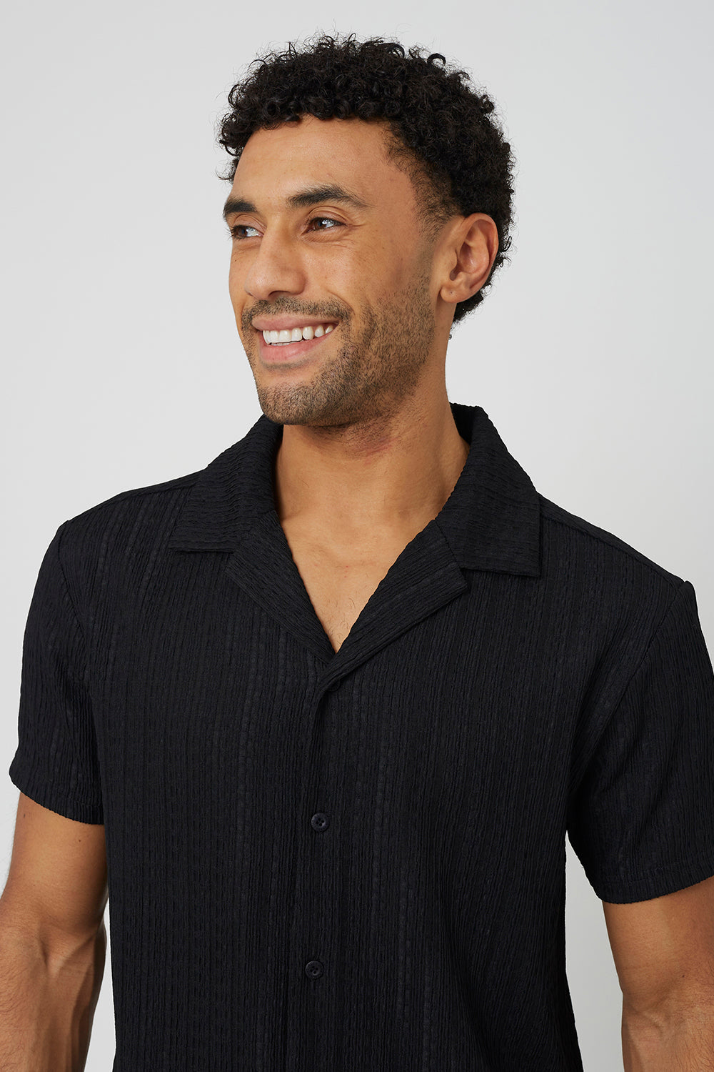 Brave Soul Black Textured Revere Collar Shirt - Black Image 4