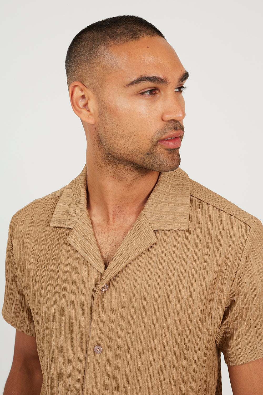 Brave Soul Tan Regular Fit Revere Collar Button-Up Shirt - Tan Image 4