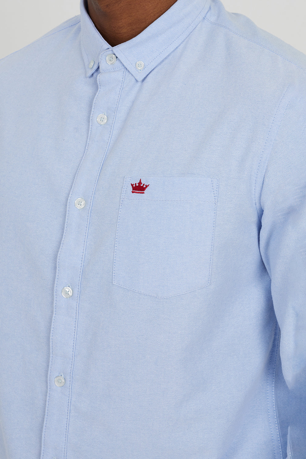 Brave Soul Light Blue Cotton Long Sleeve Oxford Shirt - Light Blue Image 4