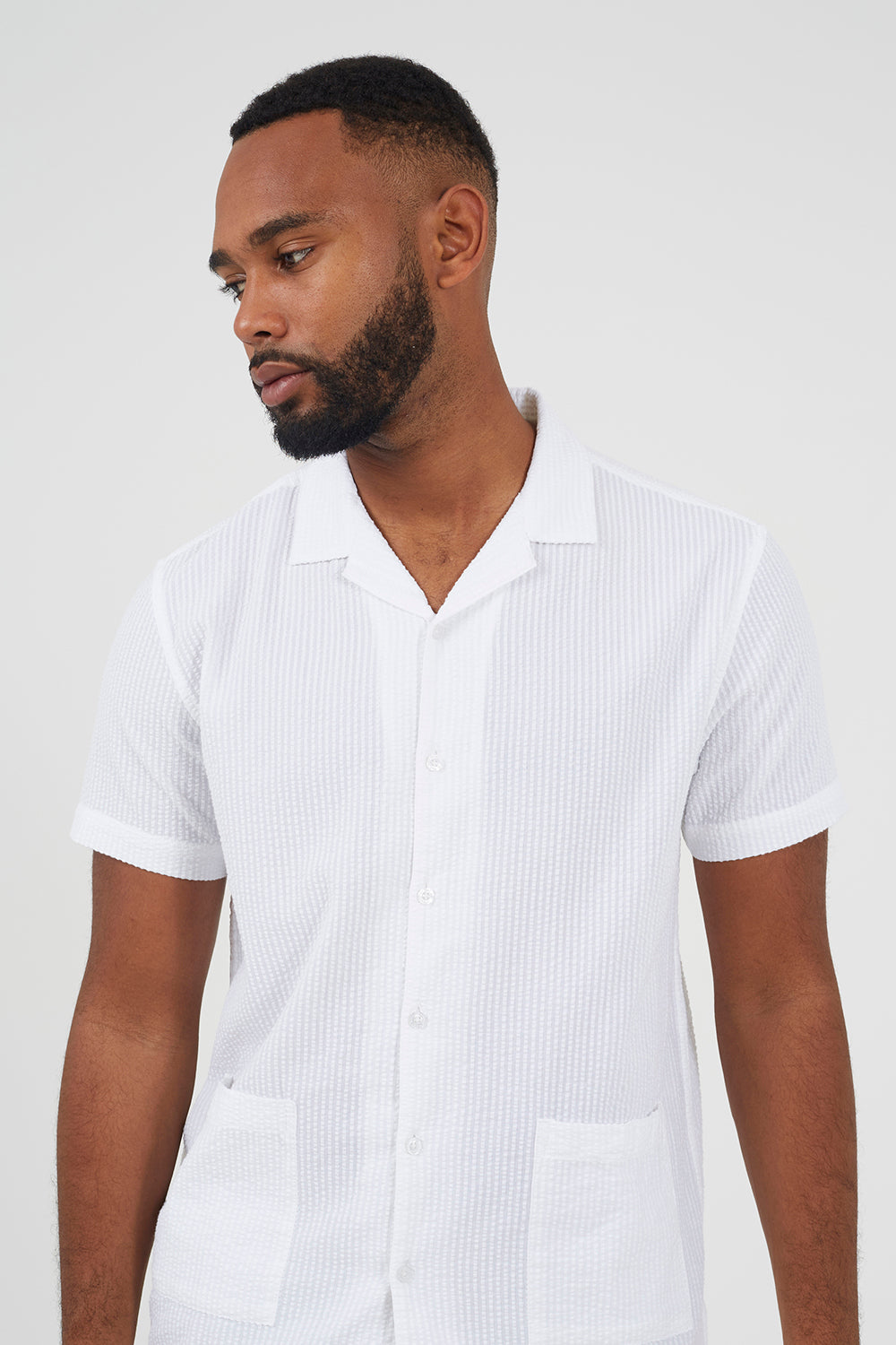Brave Soul Off White Revere Collar Patch Pocket Short Sleeve Shirt - Off White Image 4
