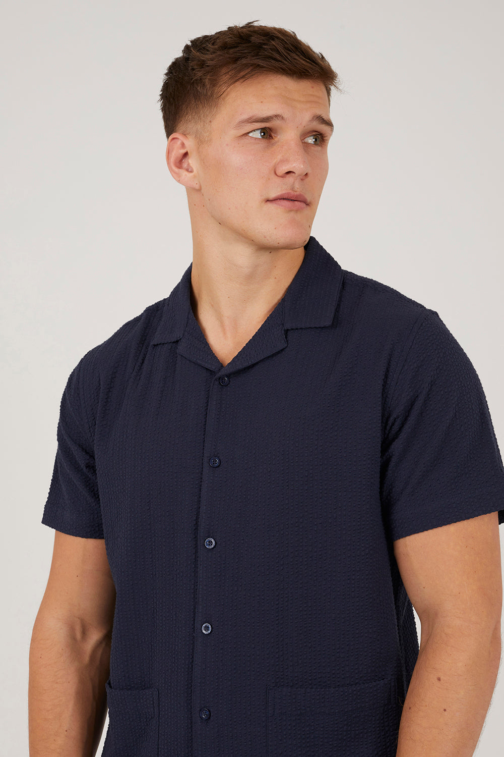 Brave Soul Navy Revere Collar Patch Pocket Short Sleeve Shirt - Navy Image 4