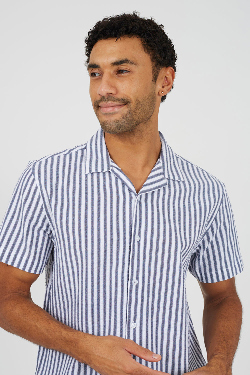 Brave Soul Navy Cotton Revere Collar Short Sleeve Shirt - Navy Image 4