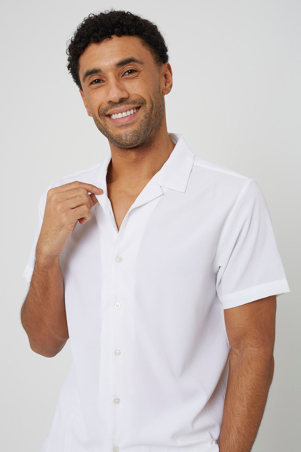 Brave Soul Cream Textured Revere Collar Short Sleeve Shirt - Cream Image 4