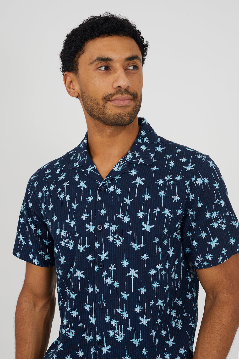 Brave Soul Navy Printed Revere Collar Shirt - Navy Image 4