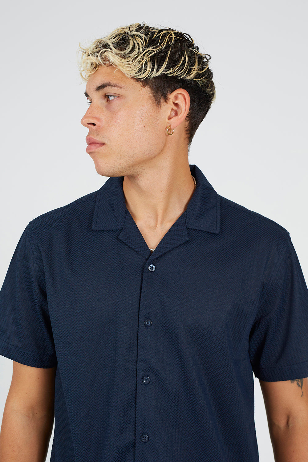 Brave Soul Navy Revere Collar Short Sleeve Shirt - Navy Image 4