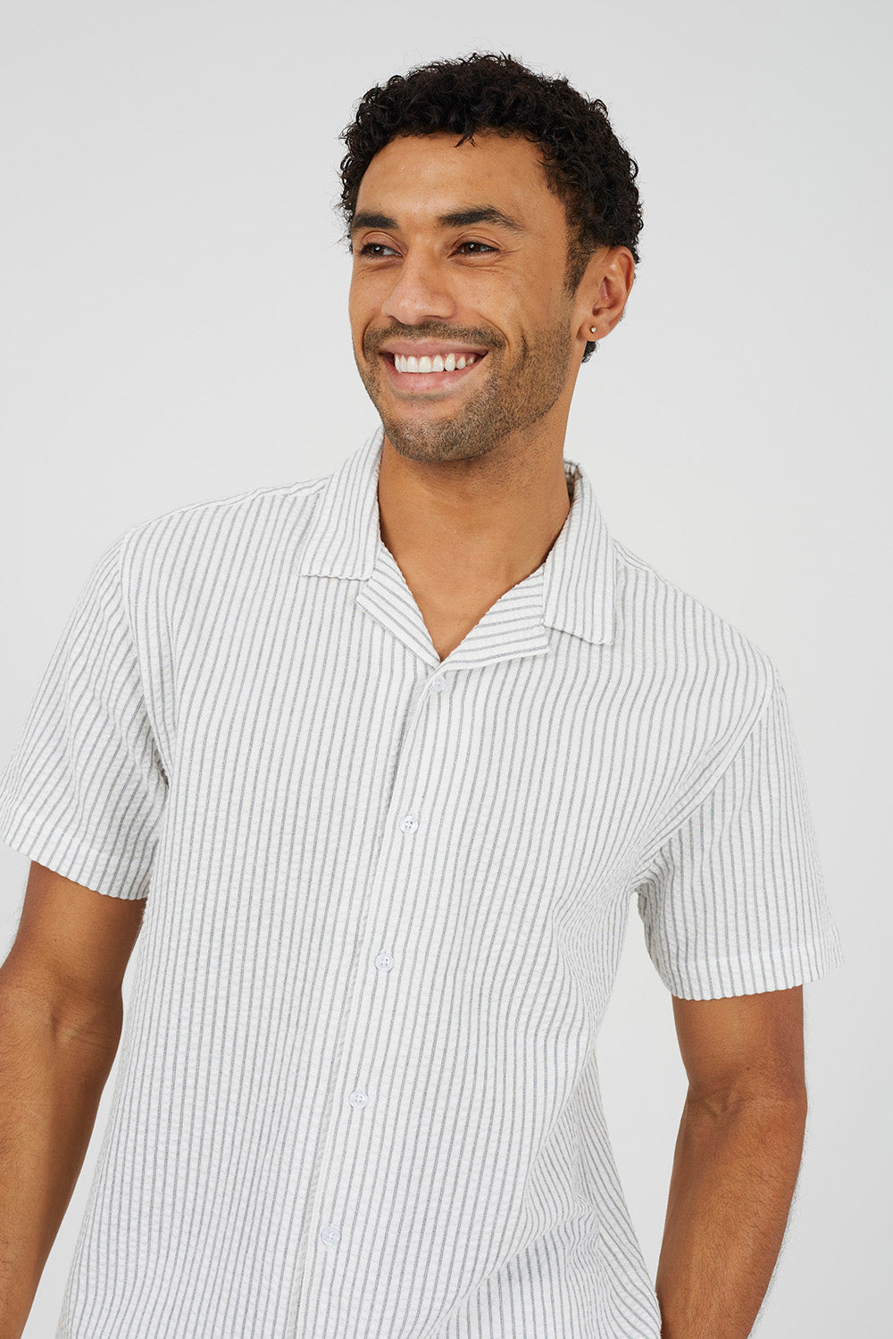 Brave Soul Ecru Striped Revere Collar Shirt - Ecru Image 4