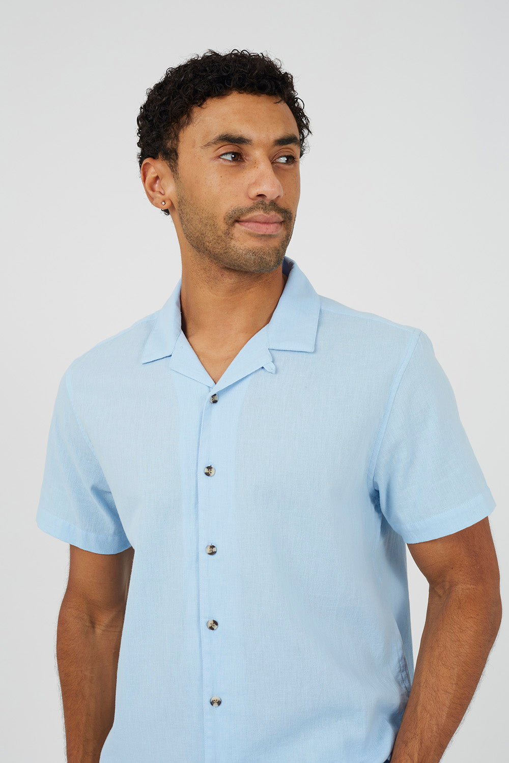 Brave Soul Light Blue Revere Collar Shirt - Light Blue Image 4