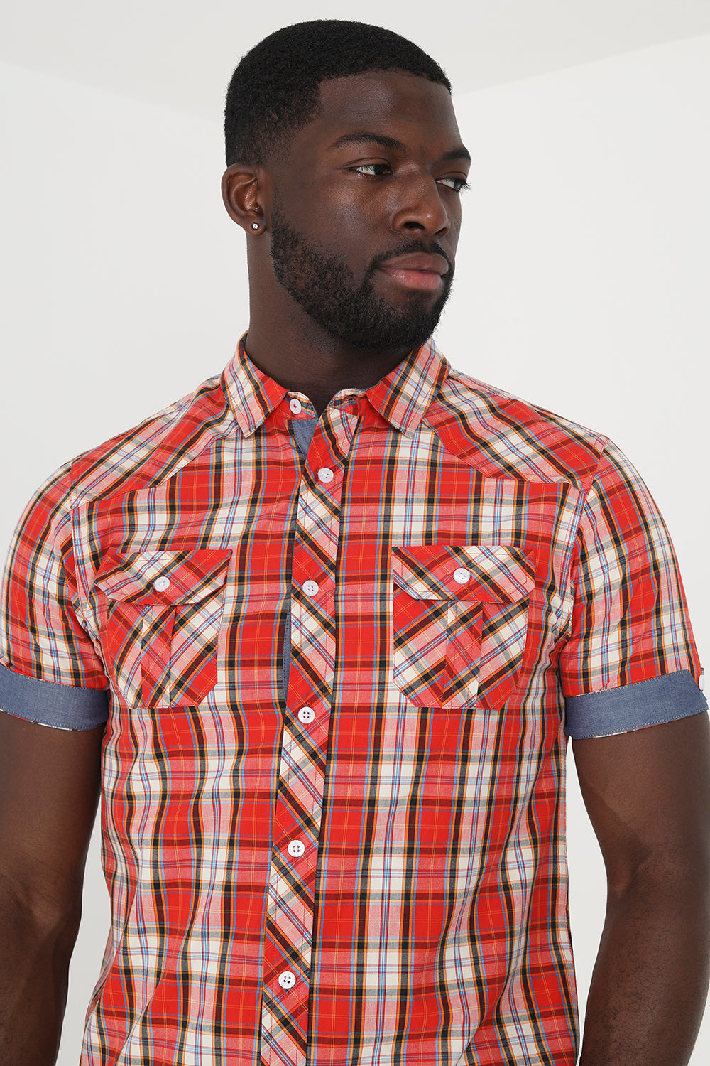 Brave Soul Red Cotton Short Sleeve Check Shirt - Red Image 3