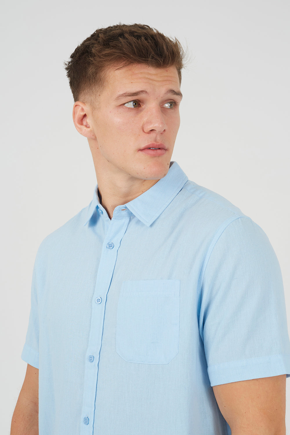 Brave Soul Light Blue Short Sleeve Button-Up Shirt with Chest Pocket - Light Blue Image 4