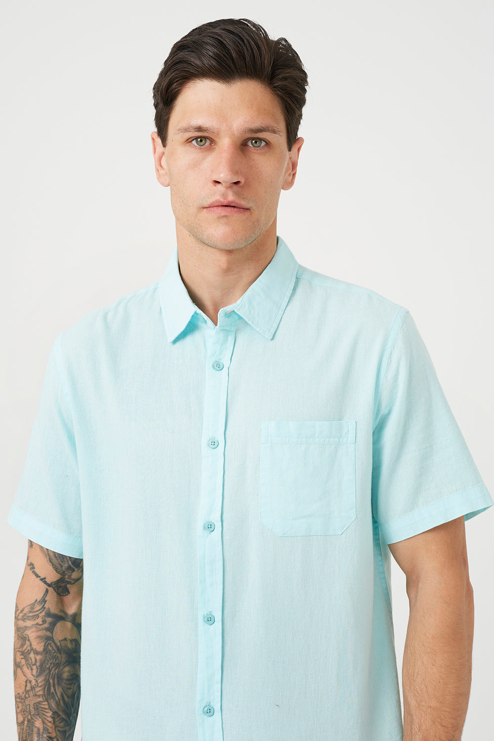 Brave Soul Mint Short Sleeve Button-Up Shirt with Chest Pocket - Mint Image 4