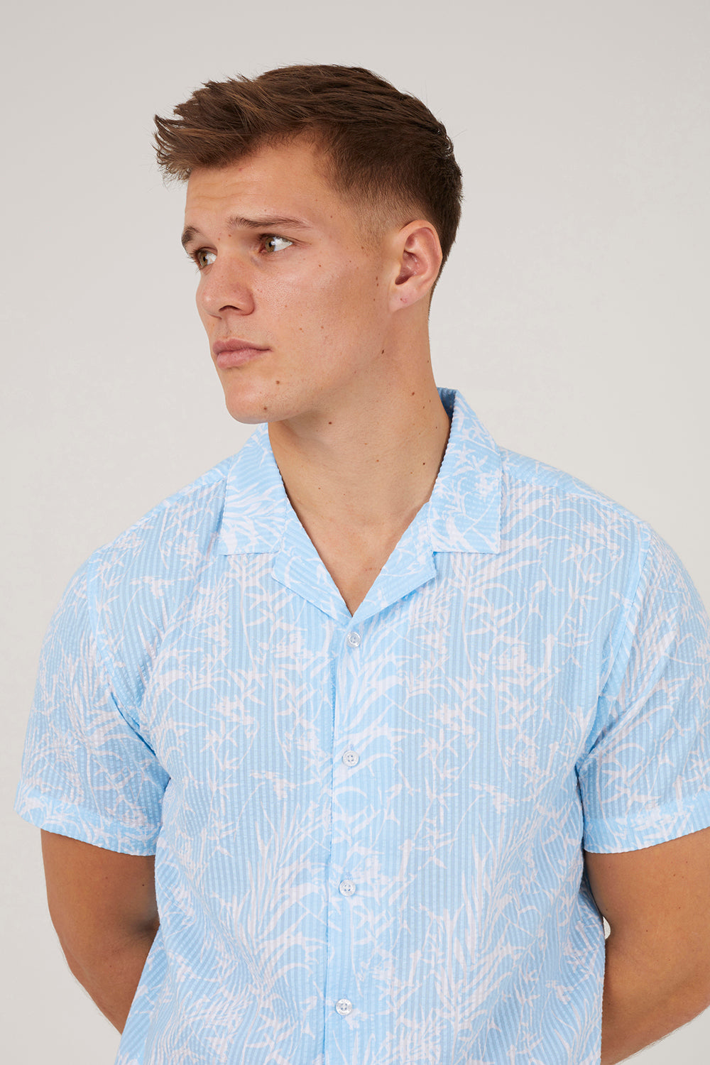 Brave Soul Light Blue Printed Revere Collar Shirt - Light Blue Image 4