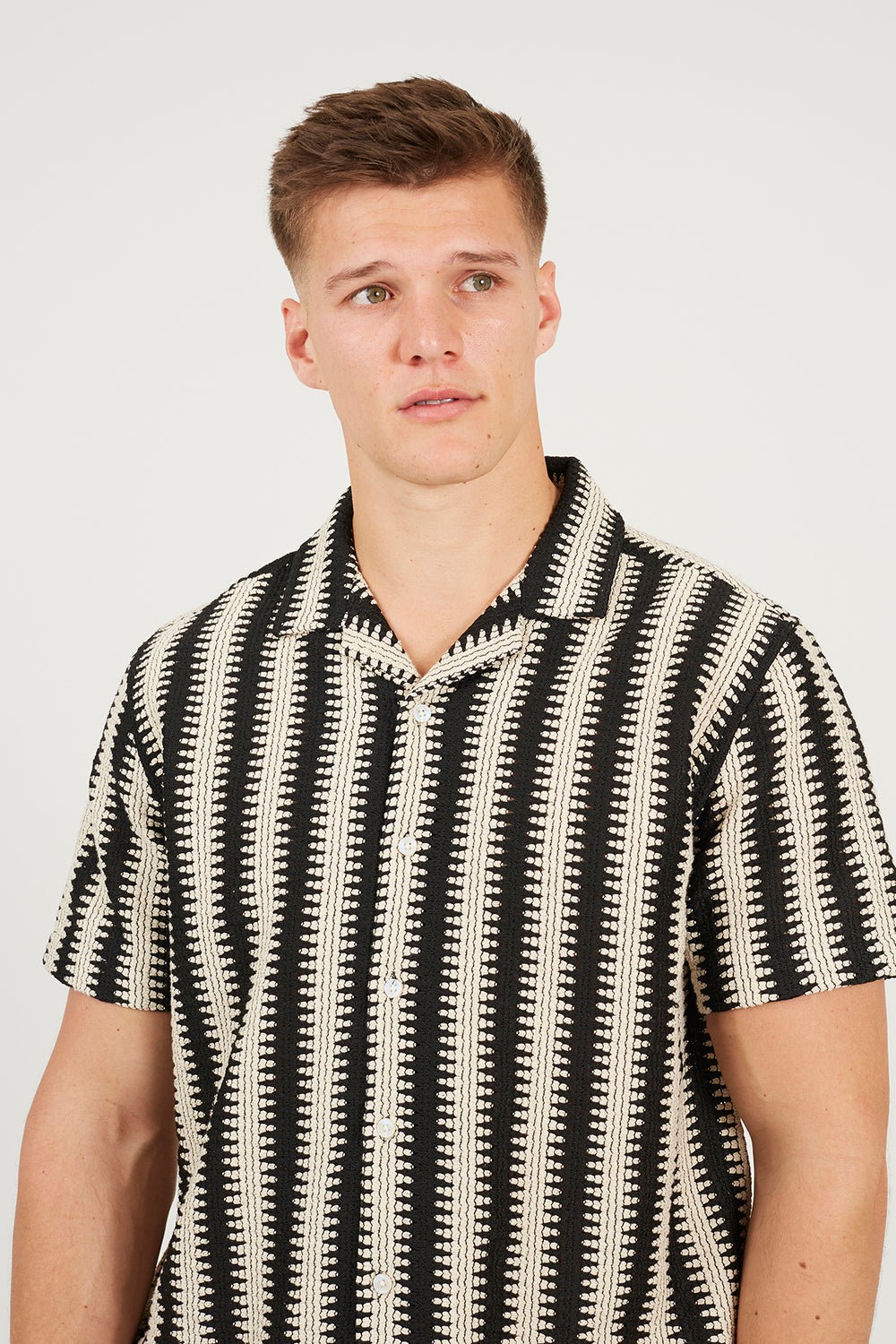 Brave Soul Black Striped Revere Collar Shirt - Black Image 4
