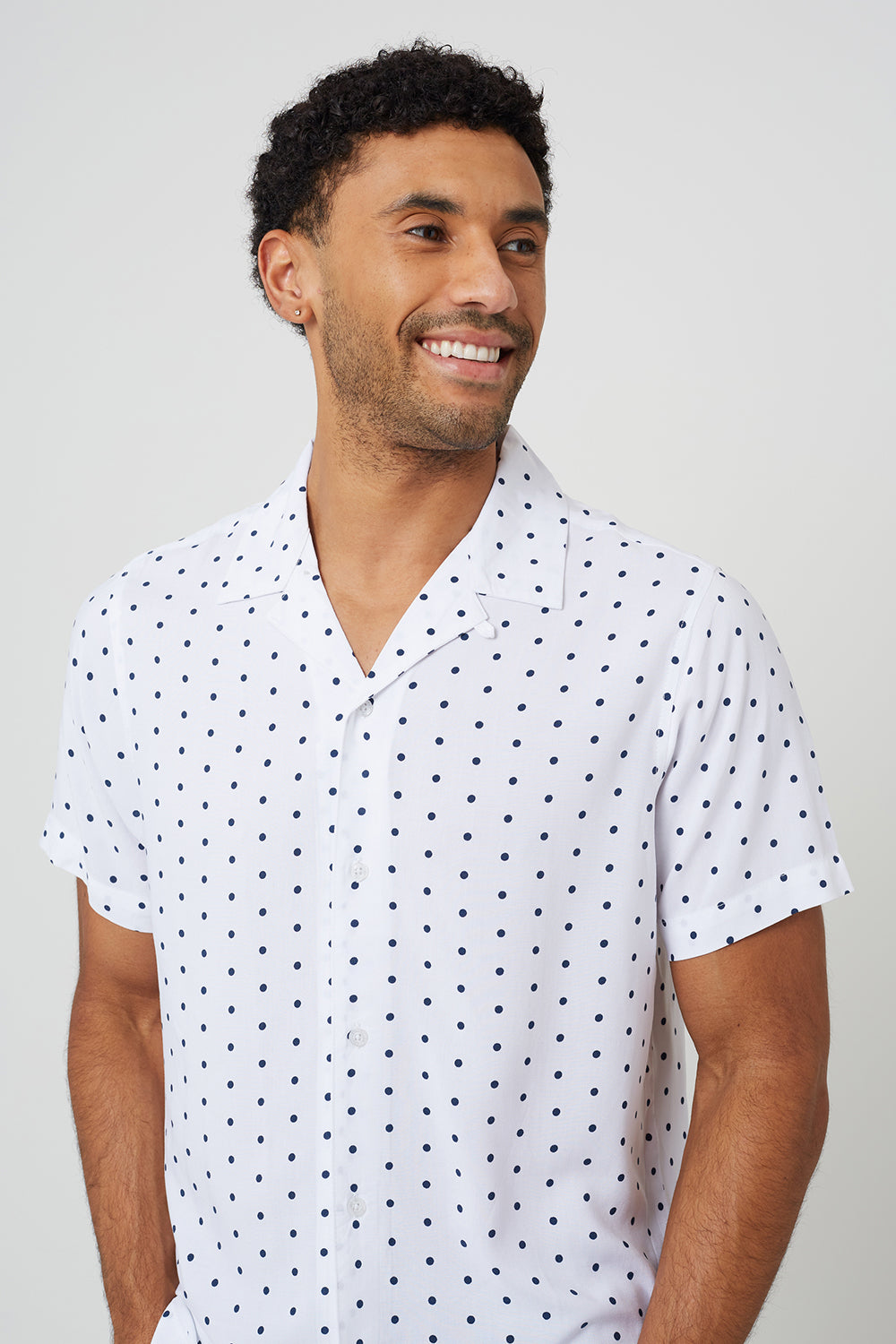 Brave Soul White Revere Collar Polka Dot Short Sleeve Shirt - White Image 4
