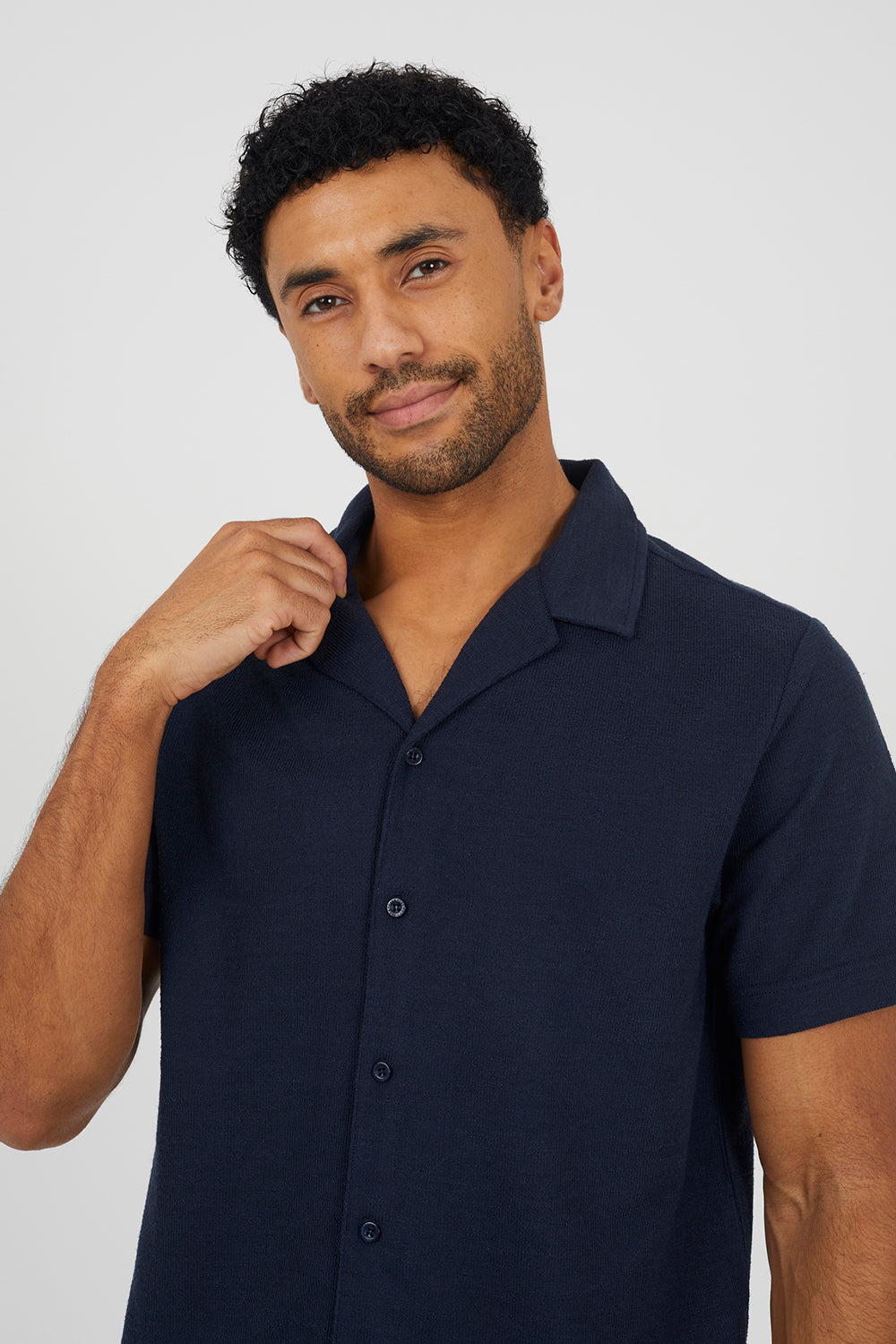 Brave Soul Navy Revere Collar Shirt - Navy Image 4