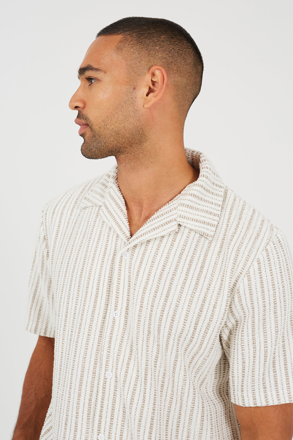 Brave Soul Cream Regular Fit Striped Revere Collar Shirt - Cream Image 4