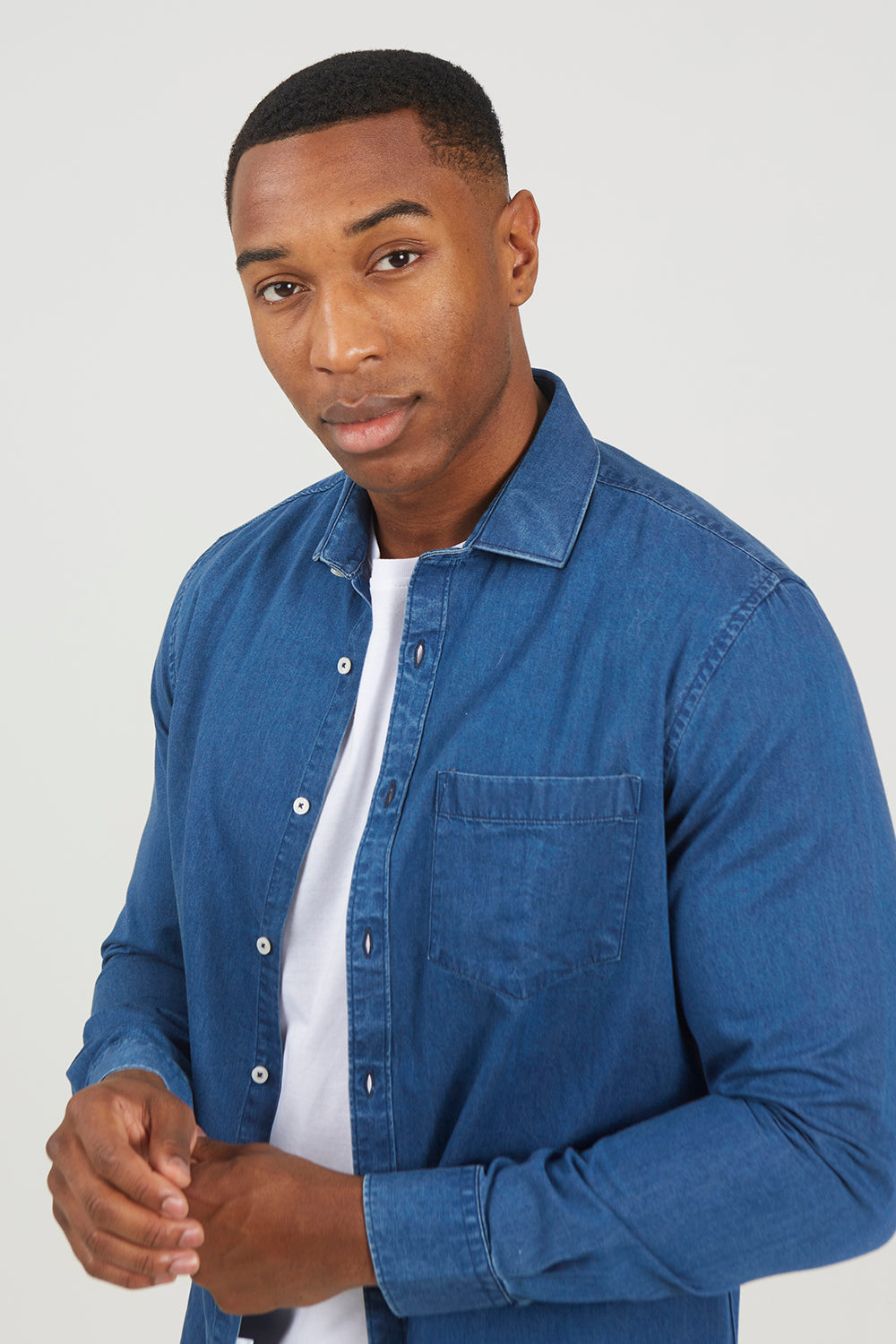 Brave Soul Light Blue Long Sleeve Denim Shirt - Light Blue Image 4