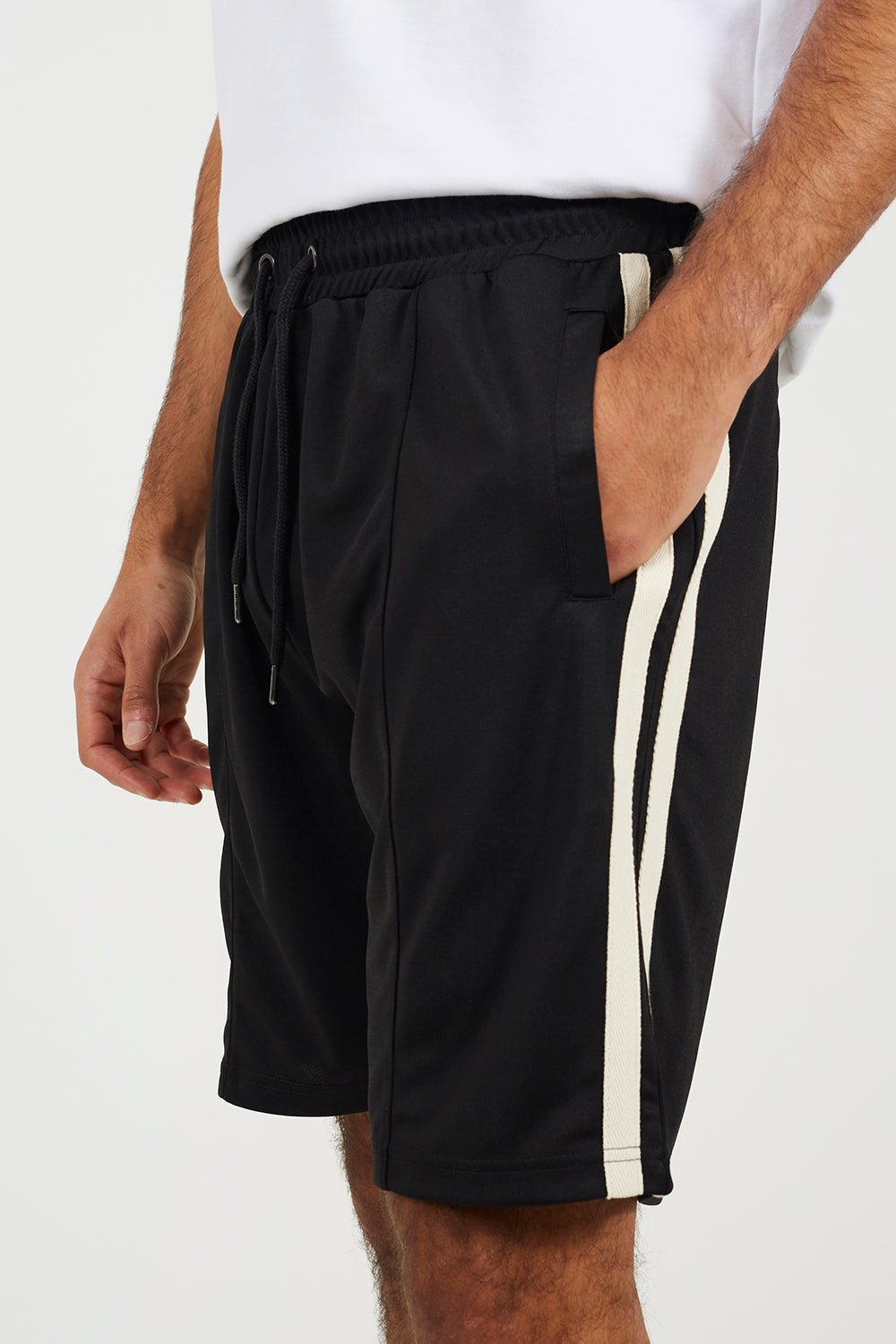 Brave Soul Black Double Side Stripe Jersey Shorts - Black Image 4