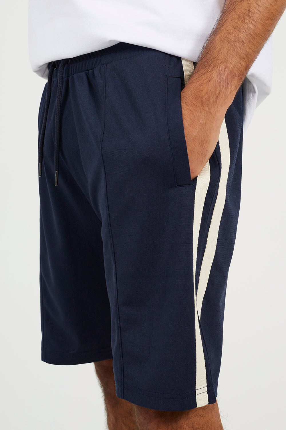 Brave Soul Navy Double Side Stripe Jersey Shorts - Navy Image 4