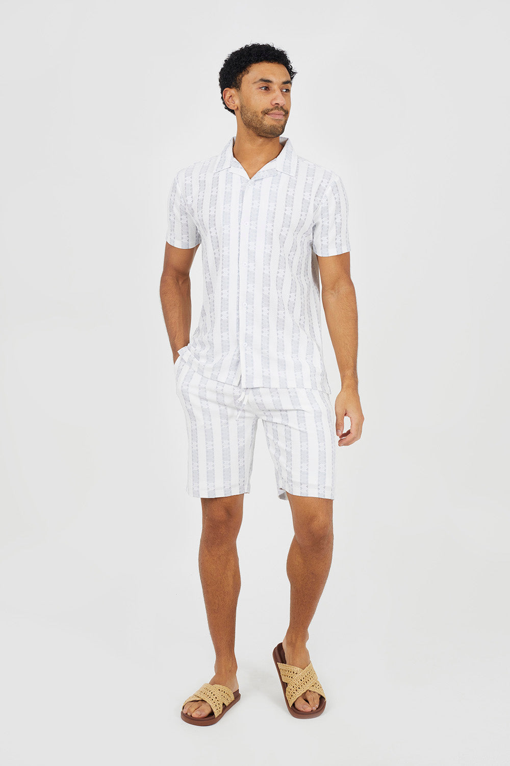 Brave Soul White Graphic Stripe Shorts - White Image 3