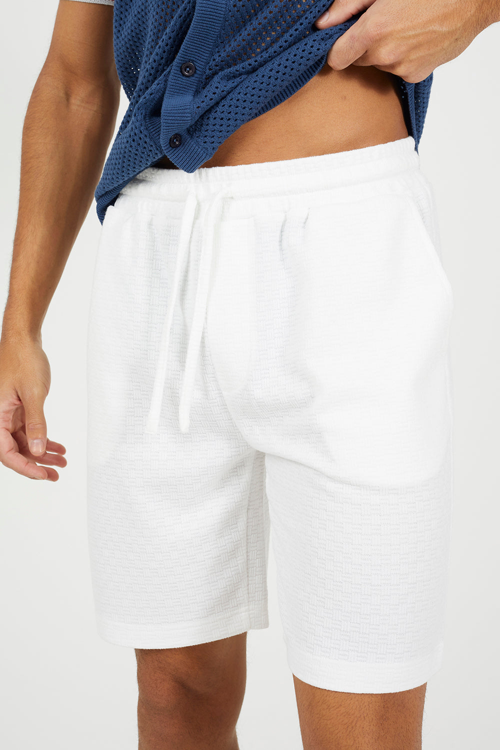 Brave Soul Cream Textured Shorts with Drawcord - Cream Image 4