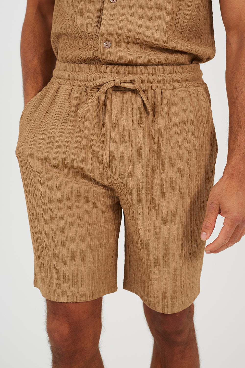 Brave Soul Tan Textured Drawcord Shorts - Tan Image 4
