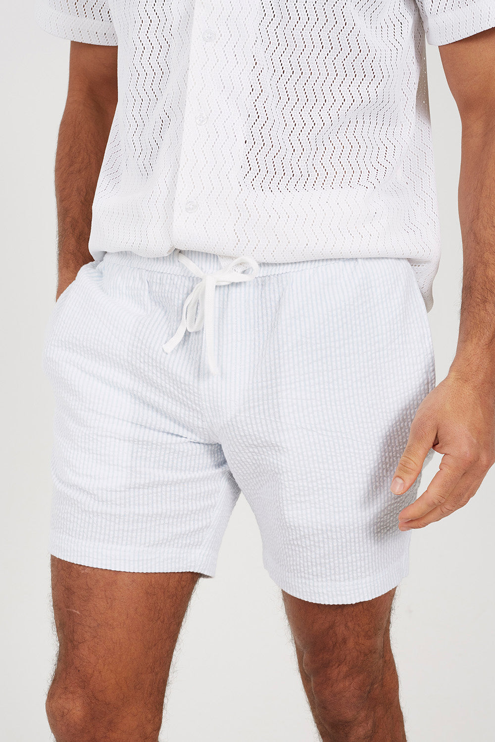 Brave Soul Light Blue Seersucker Shorts - Light Blue Image 4