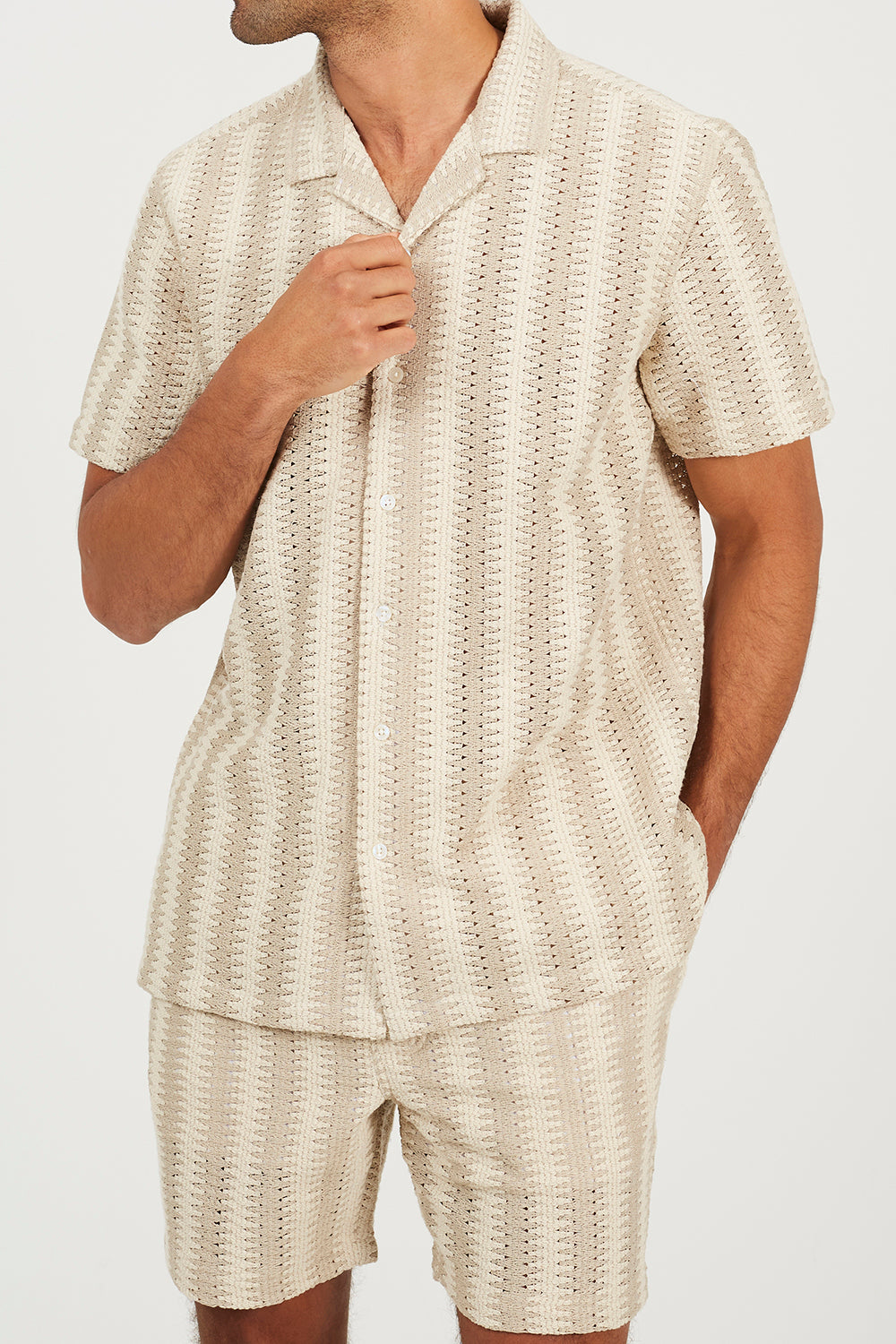 Brave Soul Beige Stripe Shorts - Beige Image 5