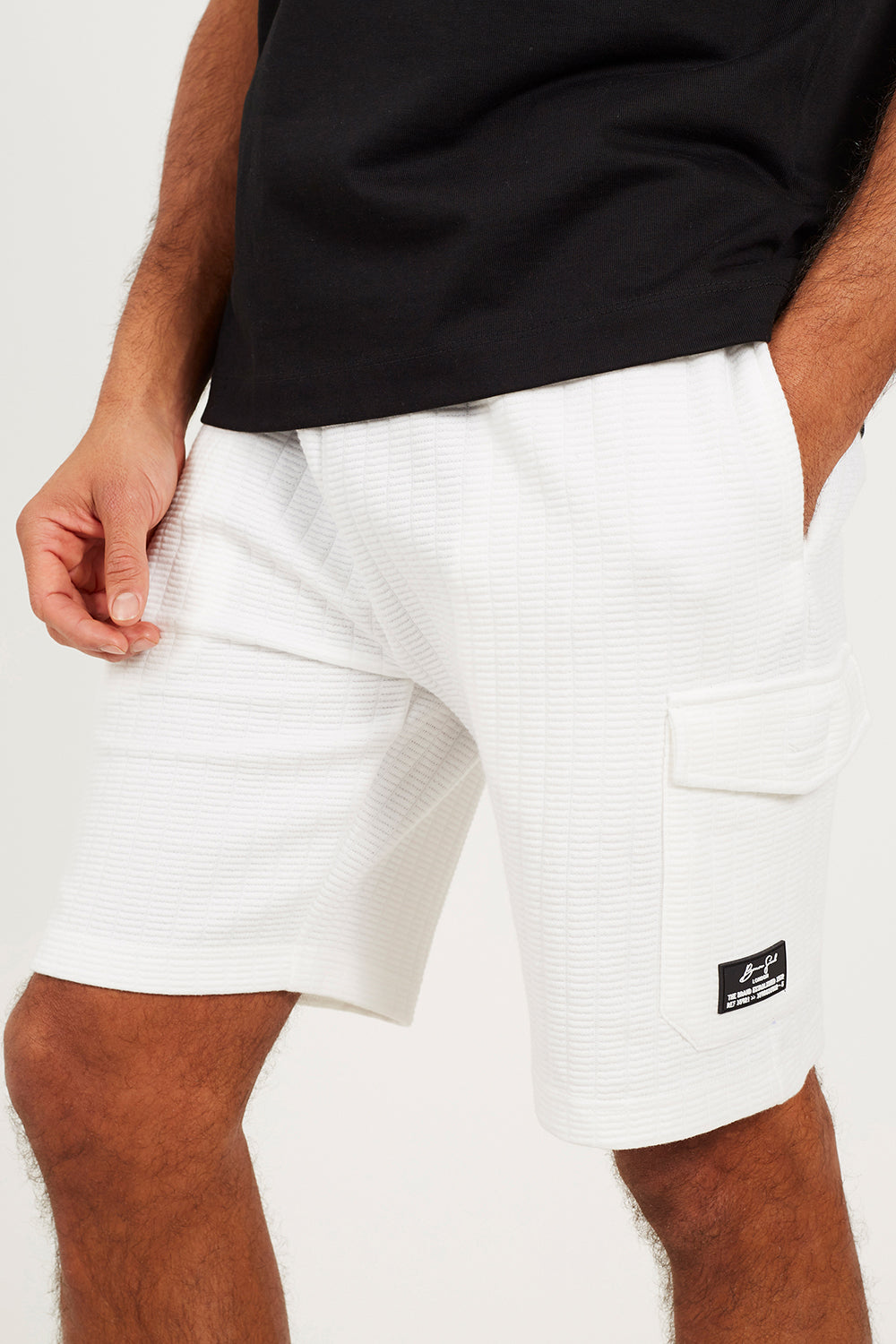 Brave Soul Off White Patch Pocket Elasticated Waist Shorts - Off White Image 4