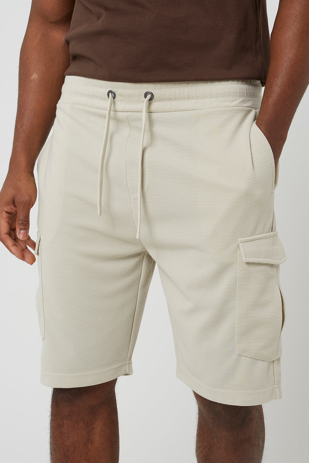 Brave Soul Light Stone Textured Cargo Shorts - Light Stone Image 4