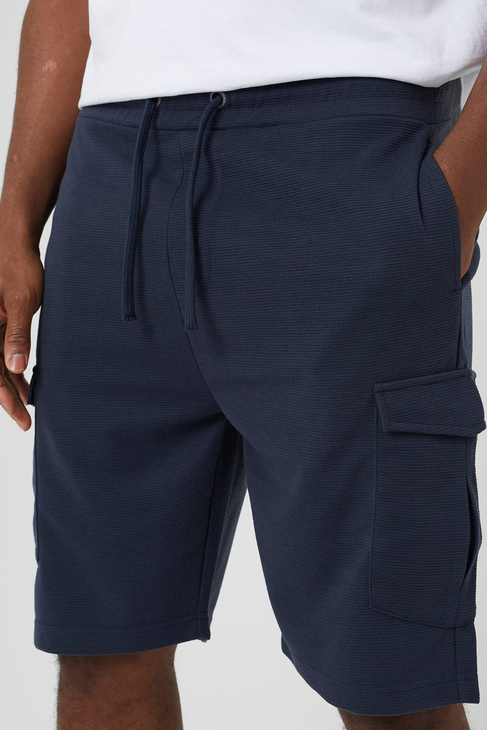 Brave Soul Navy Textured Cargo Shorts - Navy Image 4