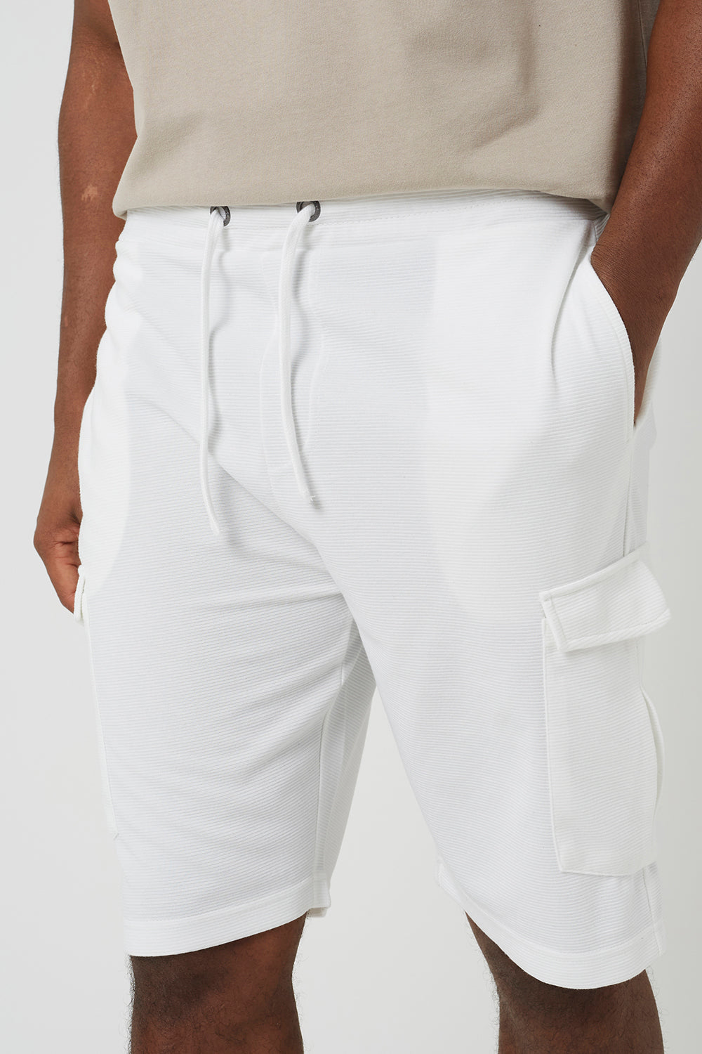 Brave Soul Cream Textured Cargo Shorts - Cream Image 4