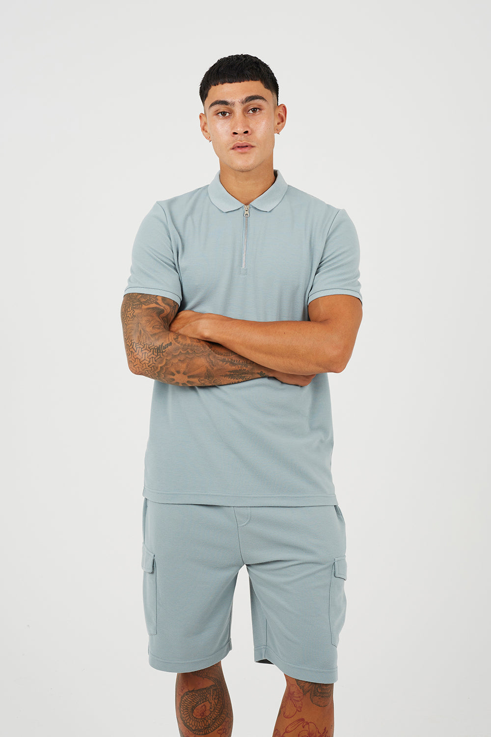 Brave Soul Light Blue Textured Cargo Shorts - Light Blue Image 3