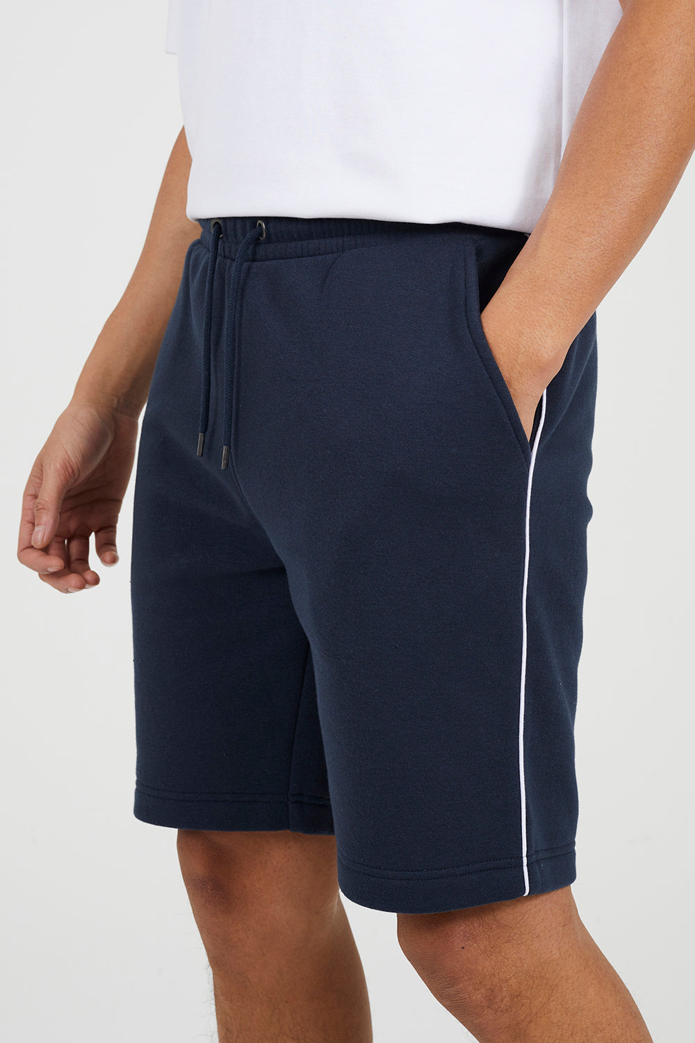 Brave Soul Navy Side Stripe Drawstring Jersey Shorts - Navy Image 4