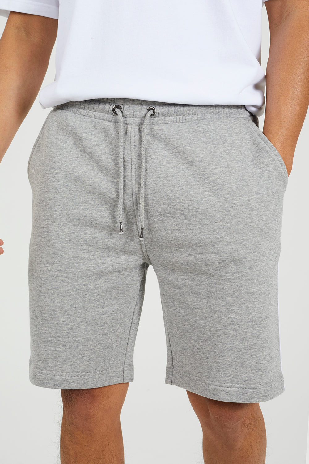 Brave Soul Light Grey Side Stripe Drawstring Jersey Shorts - Light Grey Image 4