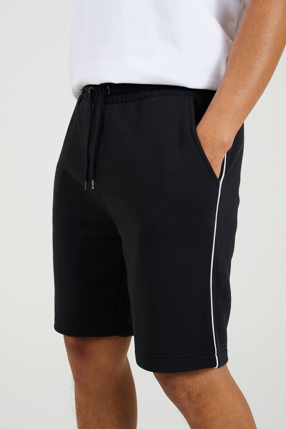 Brave Soul Black Side Stripe Drawstring Jersey Shorts - Black Image 4
