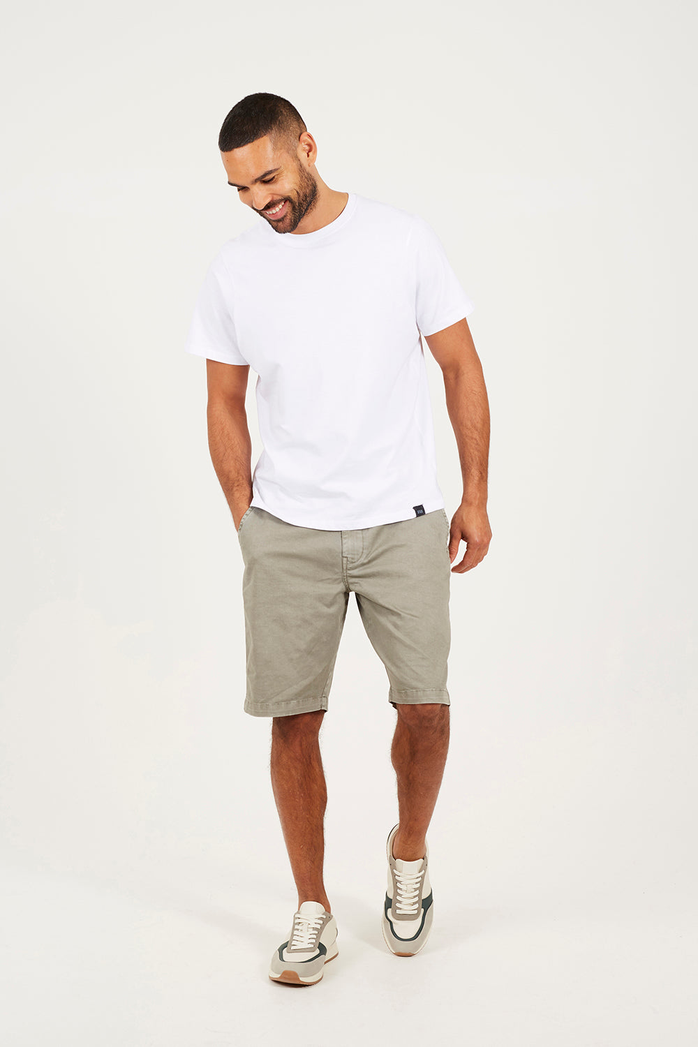 Brave Soul Light Grey Cotton Twill Elasticated Waist Shorts - Light Grey Image 3