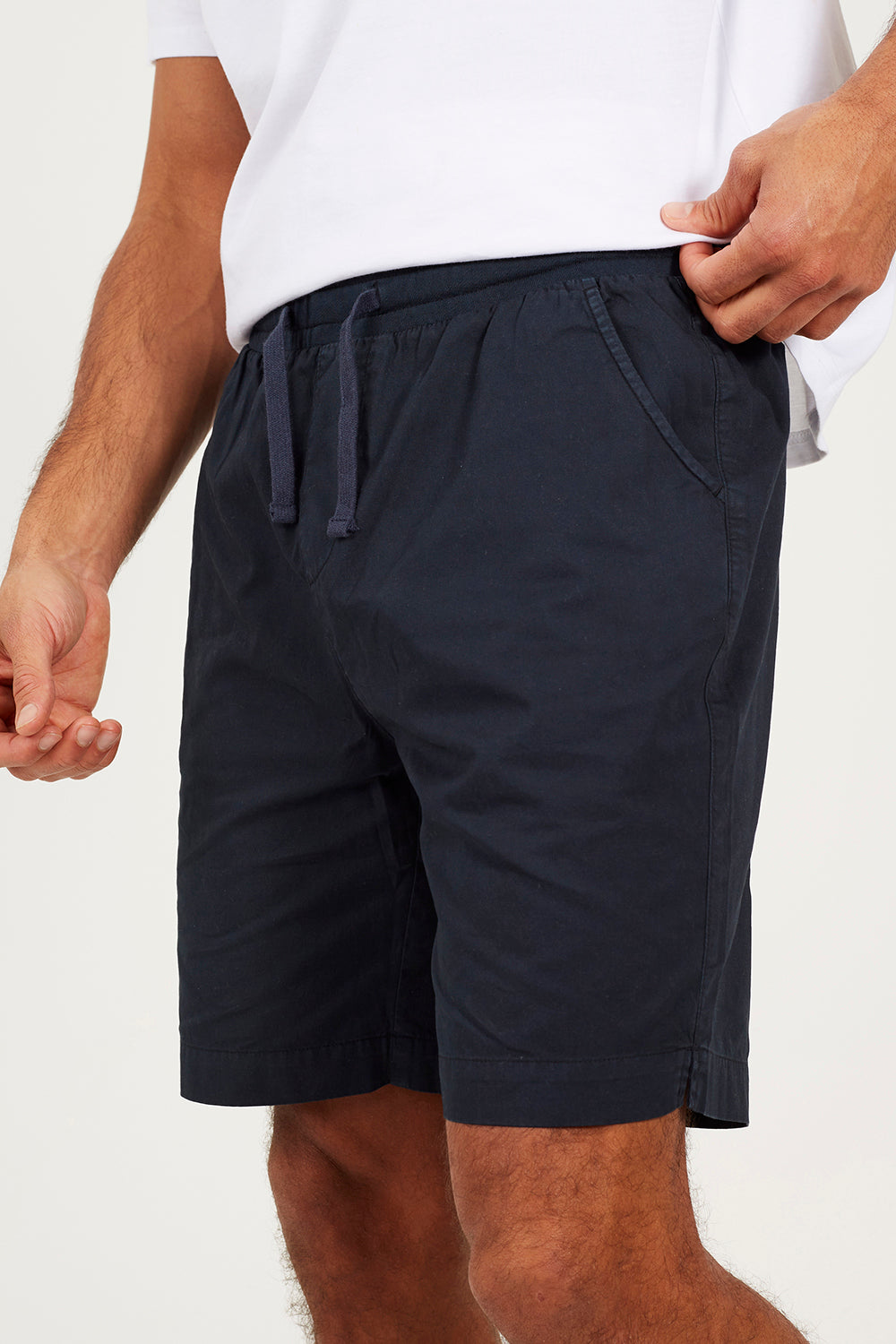 Brave Soul Navy Cotton Elasticated Waist Drawstring Shorts - Navy Image 4
