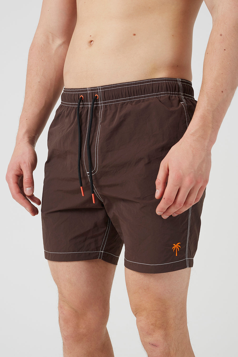 Brave Soul Chocolate Contrast Stitch Swim Shorts - Chocolate Image 4