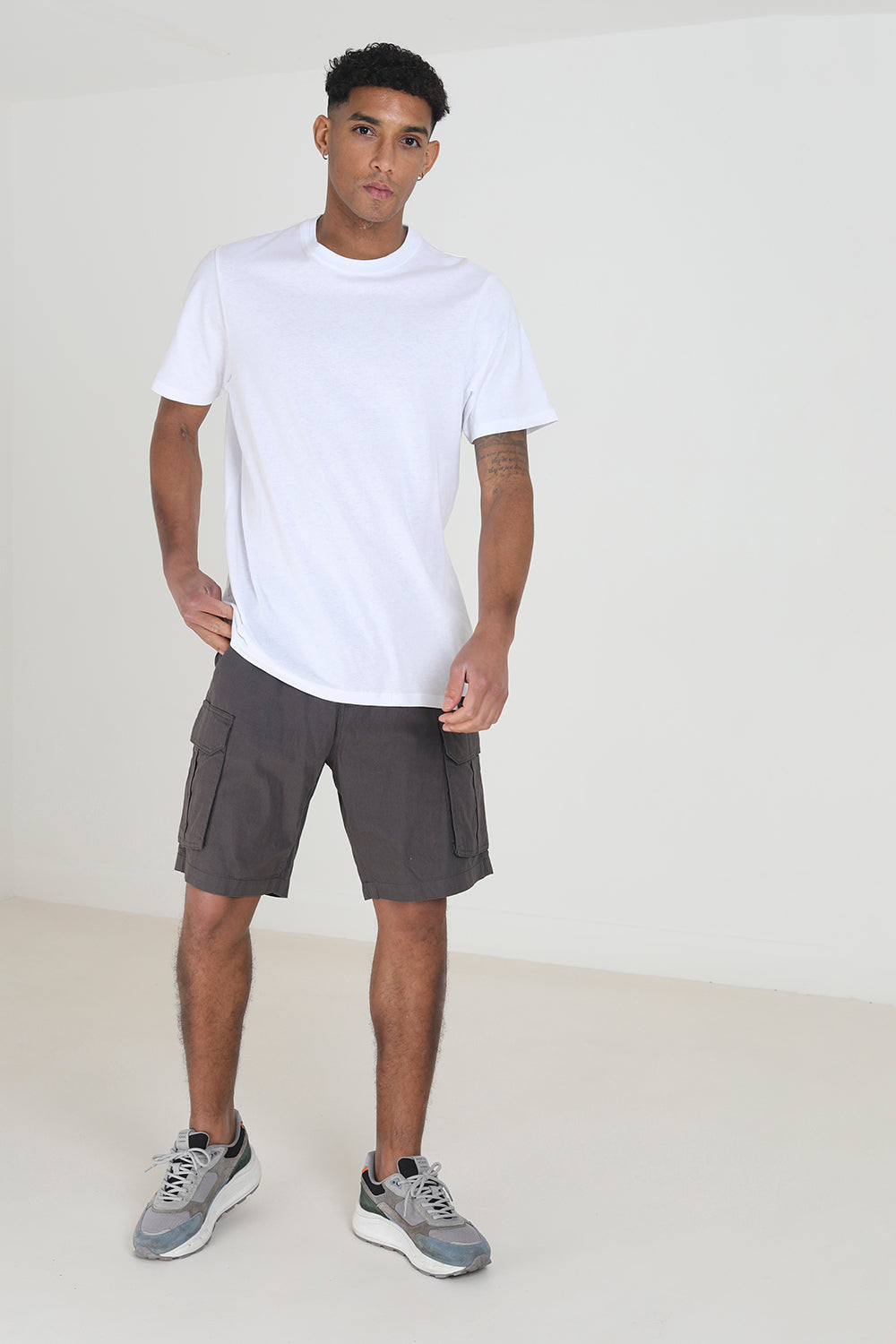 Brave Soul Grey Cotton Cargo Shorts - Grey Image 3