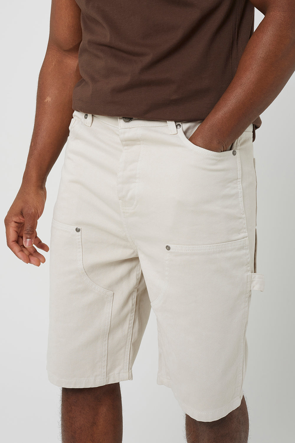 Brave Soul Cream Loose Fit Denim Carpenter Shorts - Cream Image 4