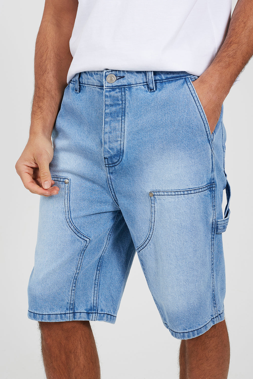 Brave Soul Light Blue Loose Fit Denim Carpenter Shorts - Light Blue Image 4