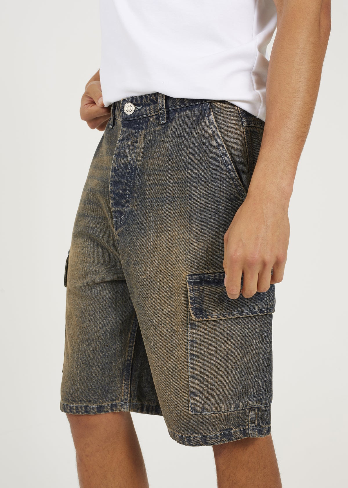 Brave Soul Dark Blue Loose Fit Cargo Denim Shorts - Dark Blue Image 4