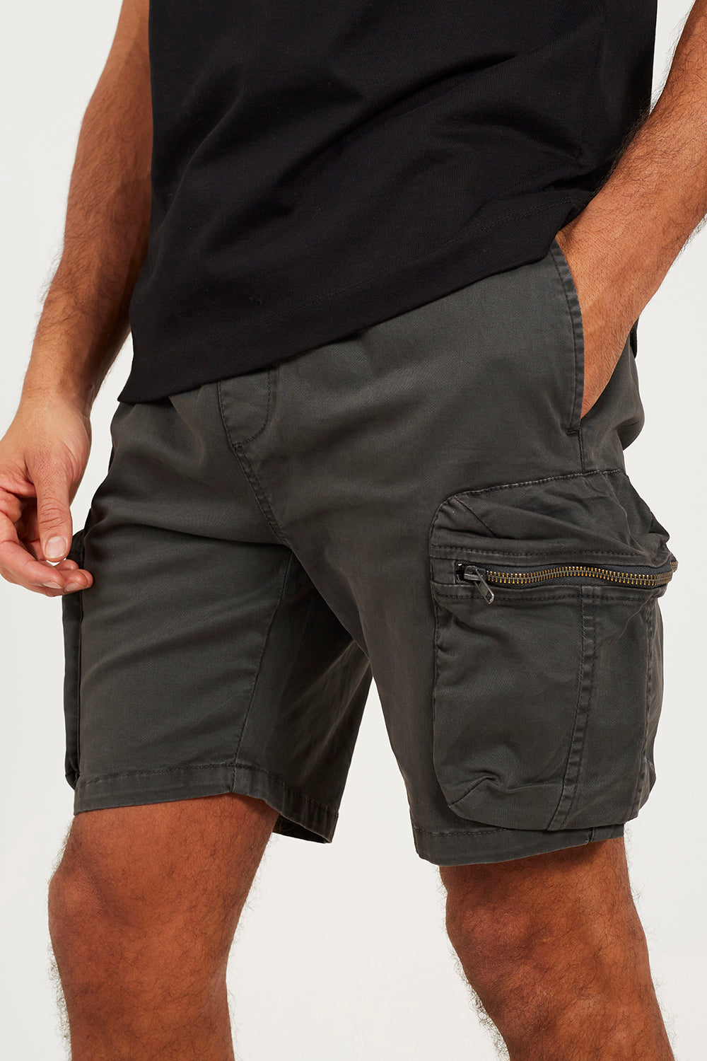 Brave Soul Charcoal Cotton Twill Cargo Shorts - Charcoal Image 4