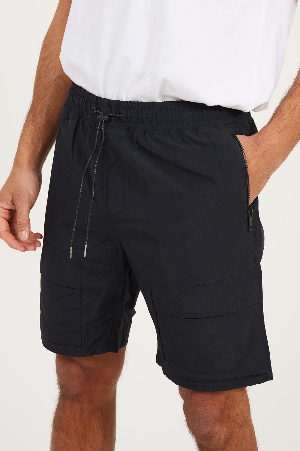 Brave Soul Black Cotton Utility Elasticated Waist Shorts - Black Image 4